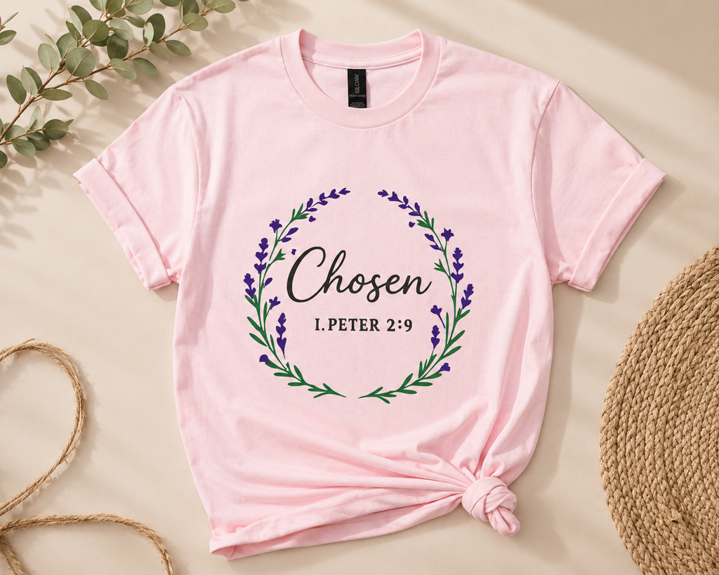Chosen Christian T-Shirt Bible Verse Floral Faith Tee Women's Faith Gift Church Scripture Apparel