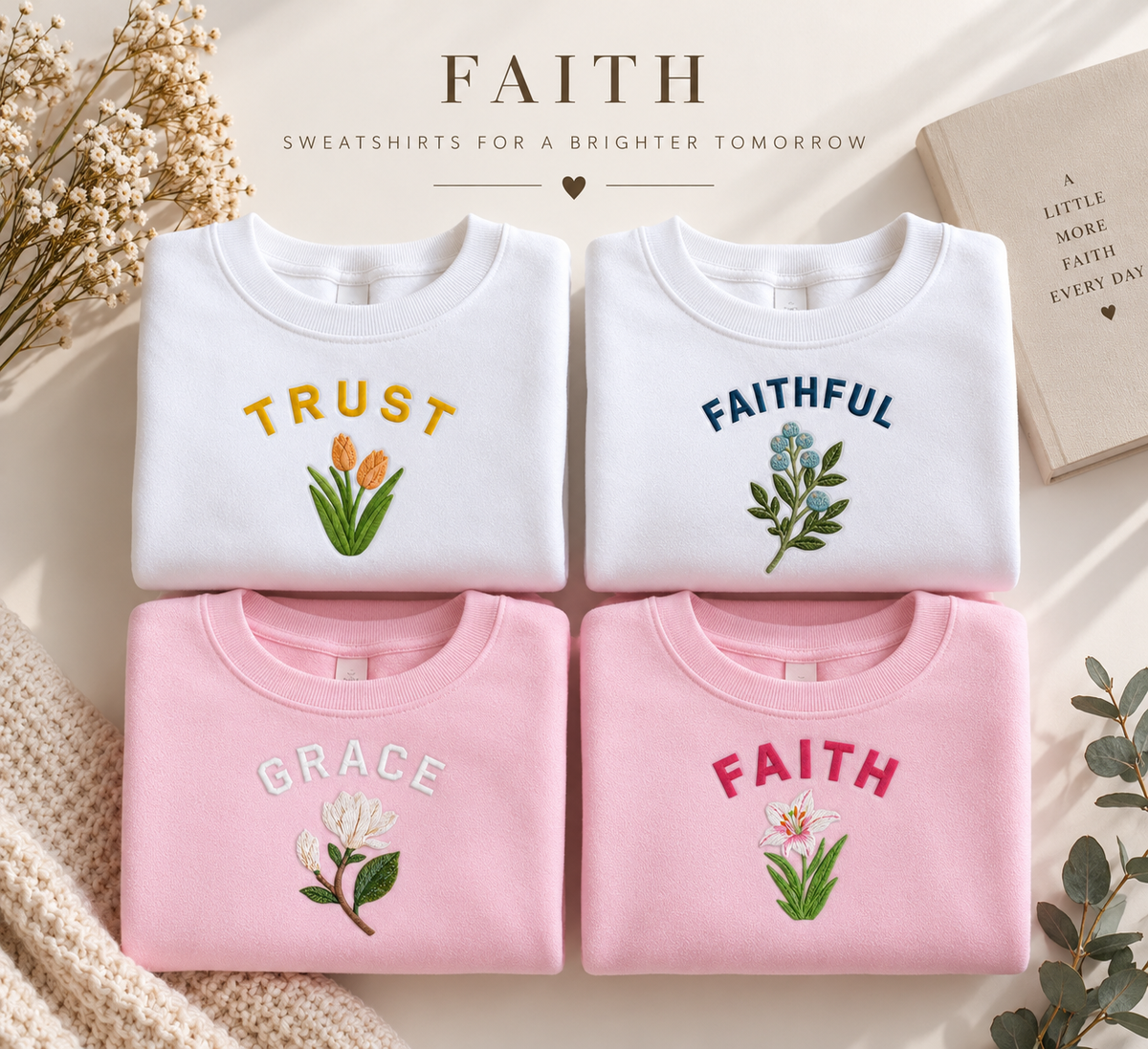 Christian Fall Crewneck Sweatshirt for Women Floral Sweater Cozy Faith Gift for Her