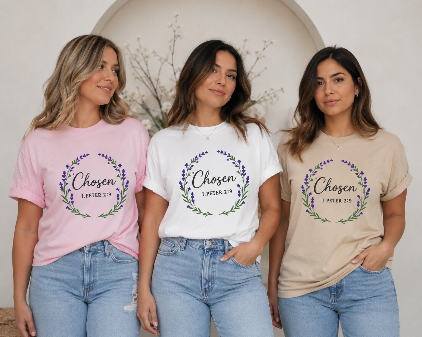 Chosen Christian T-Shirt Bible Verse Floral Faith Tee Women's Faith Gift Church Scripture Apparel