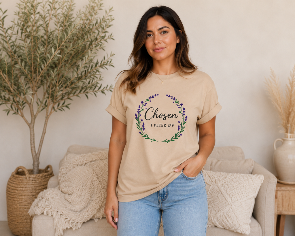 Chosen Christian T-Shirt Bible Verse Floral Faith Tee Women's Faith Gift Church Scripture Apparel