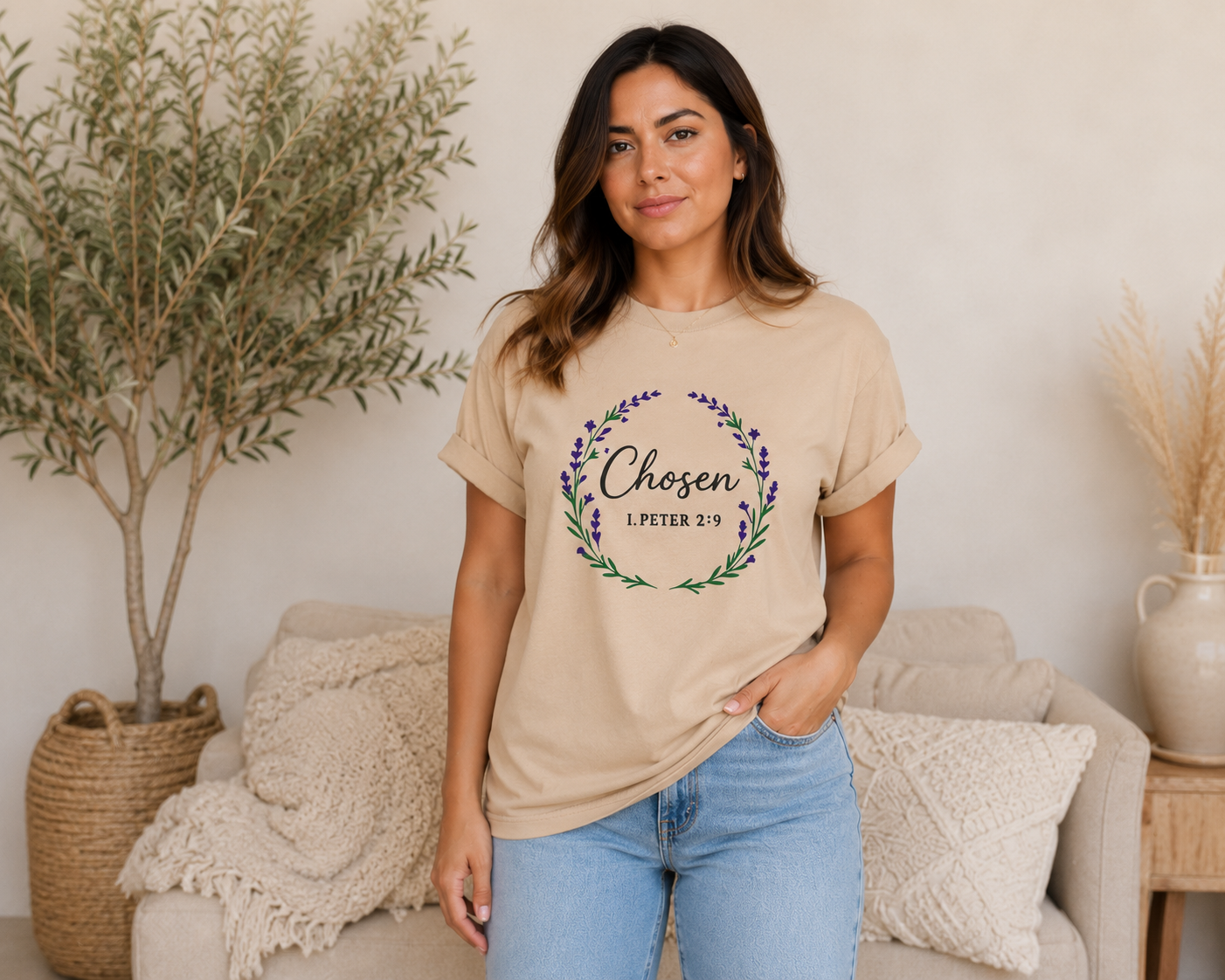 Chosen Christian T-Shirt Bible Verse Floral Faith Tee Women's Faith Gift Church Scripture Apparel