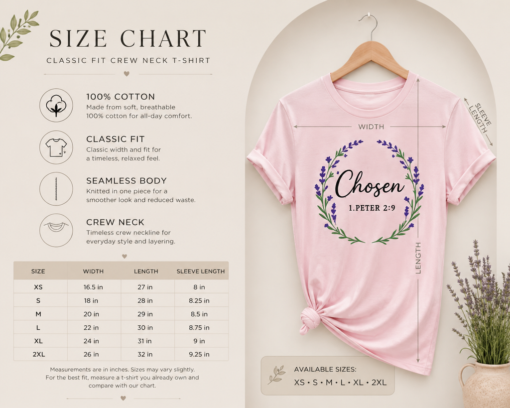 Chosen Christian T-Shirt Bible Verse Floral Faith Tee Women's Faith Gift Church Scripture Apparel