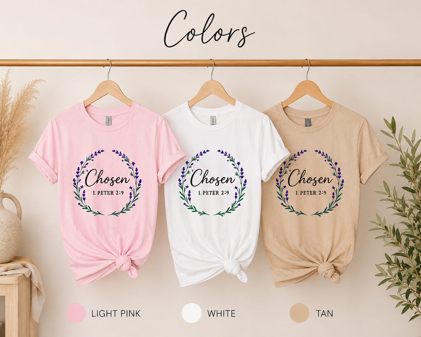 Chosen Christian T-Shirt Bible Verse Floral Faith Tee Women's Faith Gift Church Scripture Apparel