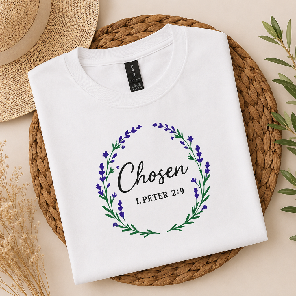 Chosen Christian T-Shirt Bible Verse Floral Faith Tee Women's Faith Gift Church Scripture Apparel
