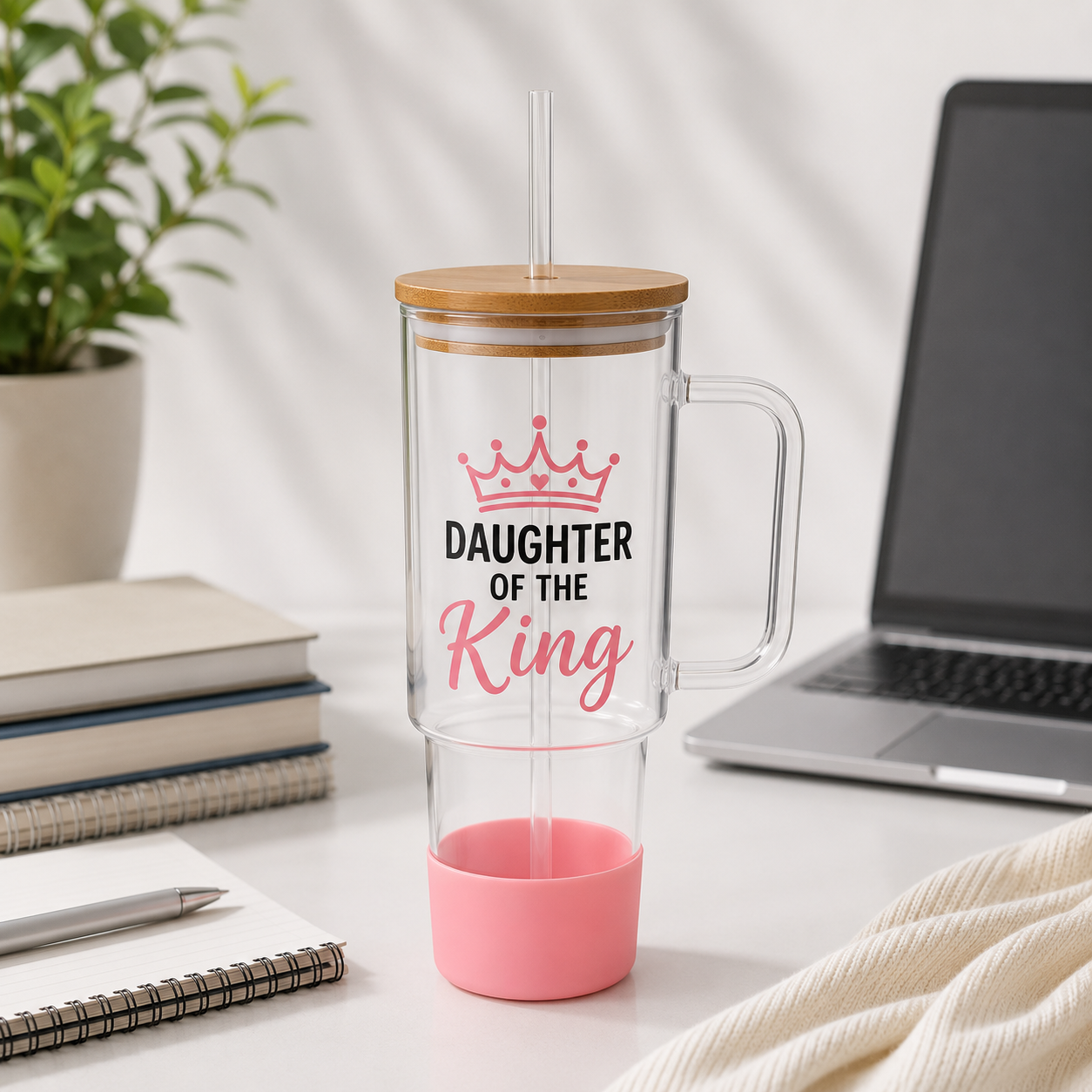 Personalized Daughter of the King 40oz Glass Tumbler Christian Gift for Women Custom Name Cup