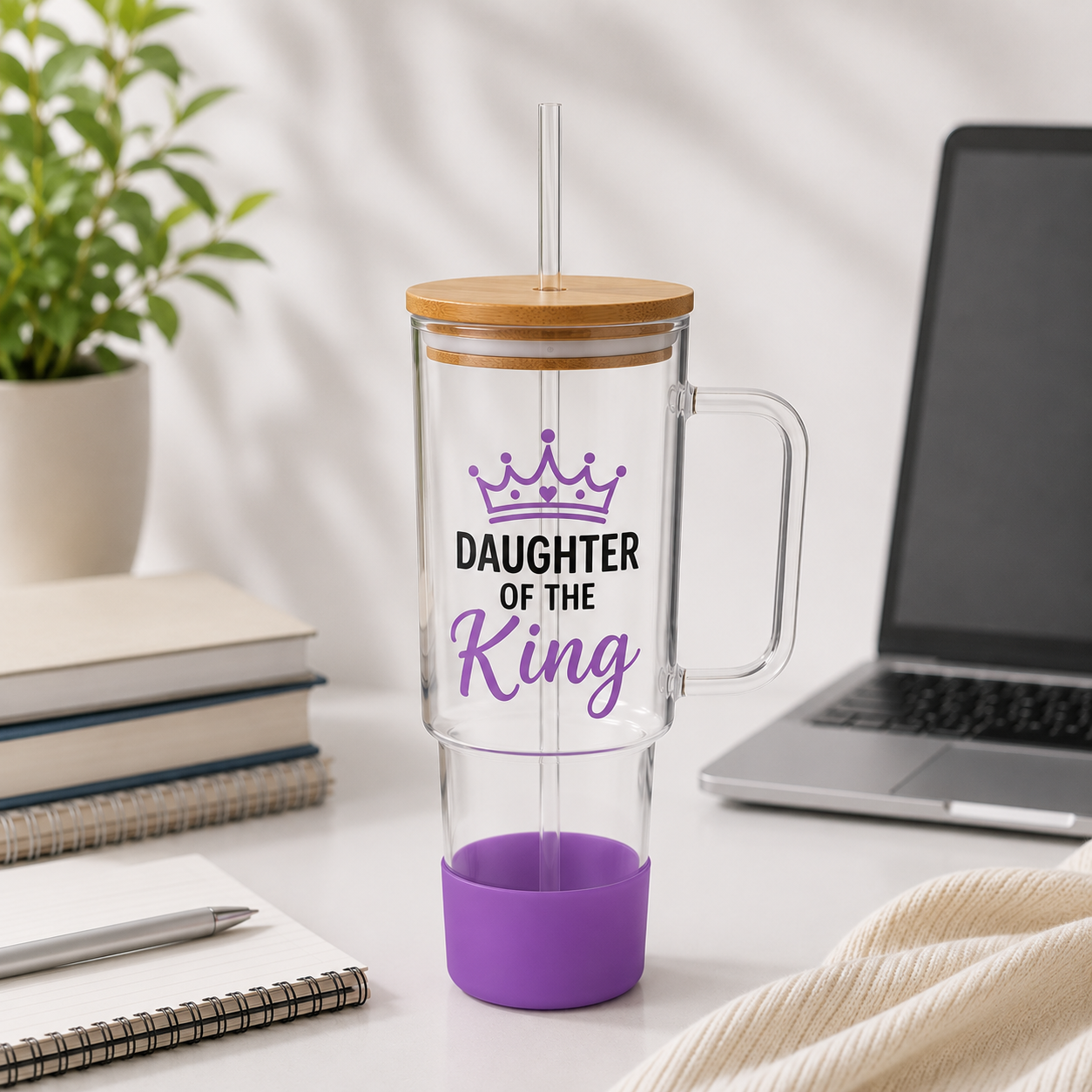 Personalized Daughter of the King 40oz Glass Tumbler Christian Gift for Women Custom Name Cup