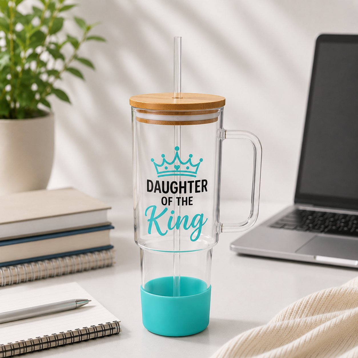 Personalized Daughter of the King 40oz Glass Tumbler Christian Gift for Women Custom Name Cup