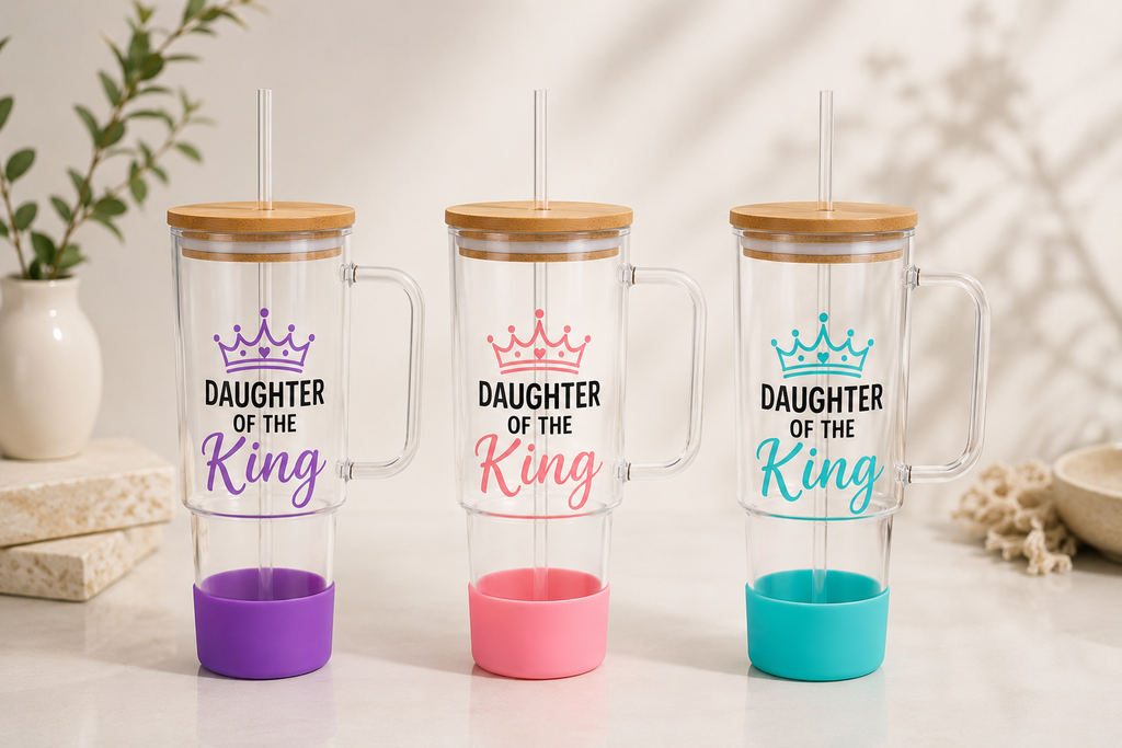 Personalized Daughter of the King 40oz Glass Tumbler Christian Gift for Women Custom Name Cup