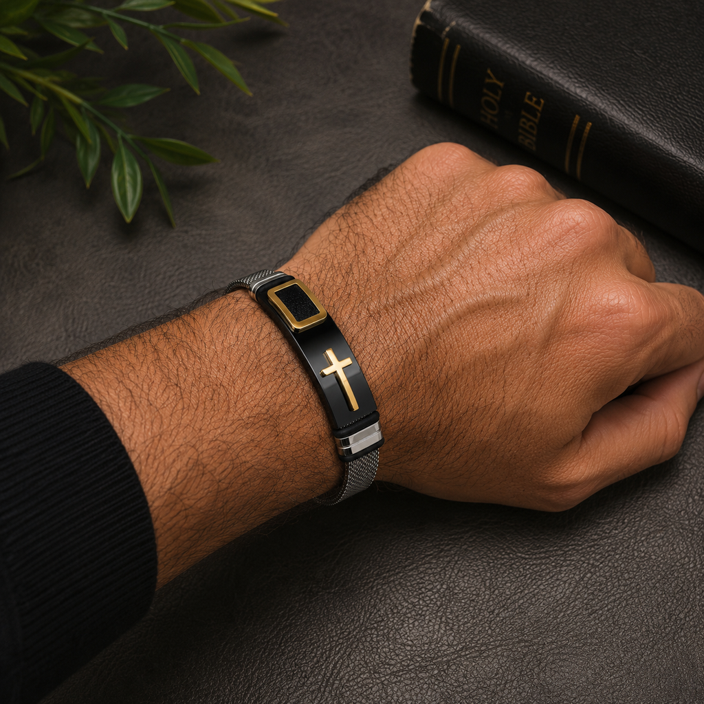 Men's Cross Bangle Bracelet Premium Stainless Steel