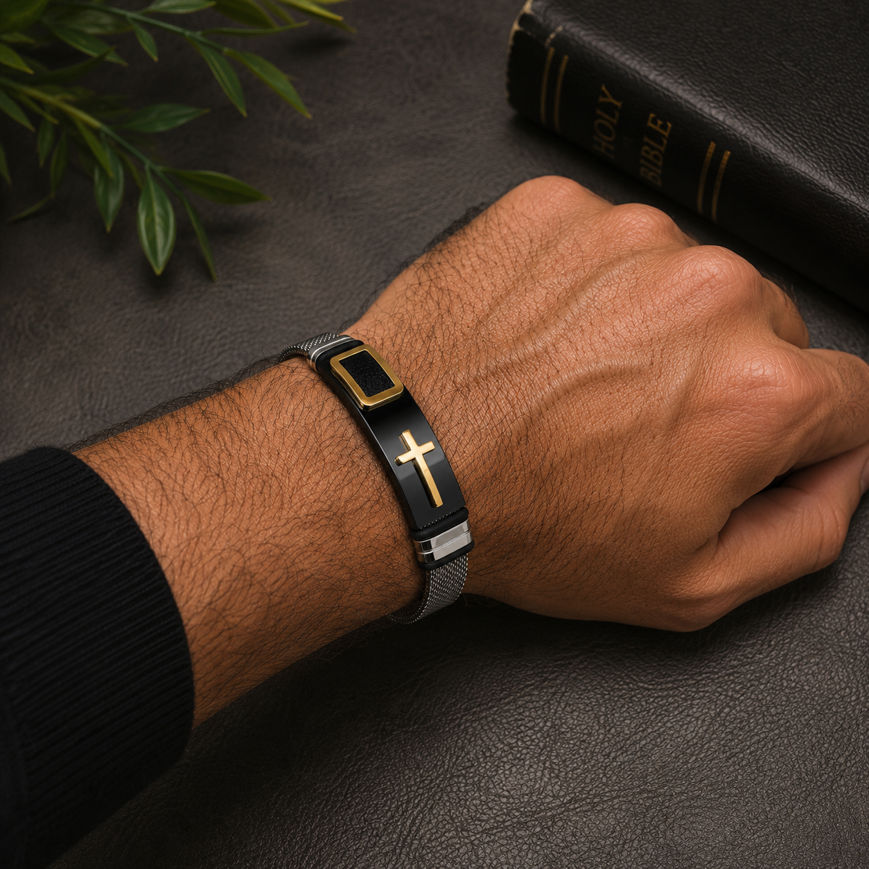 Men's Cross Bangle Bracelet Premium Stainless Steel