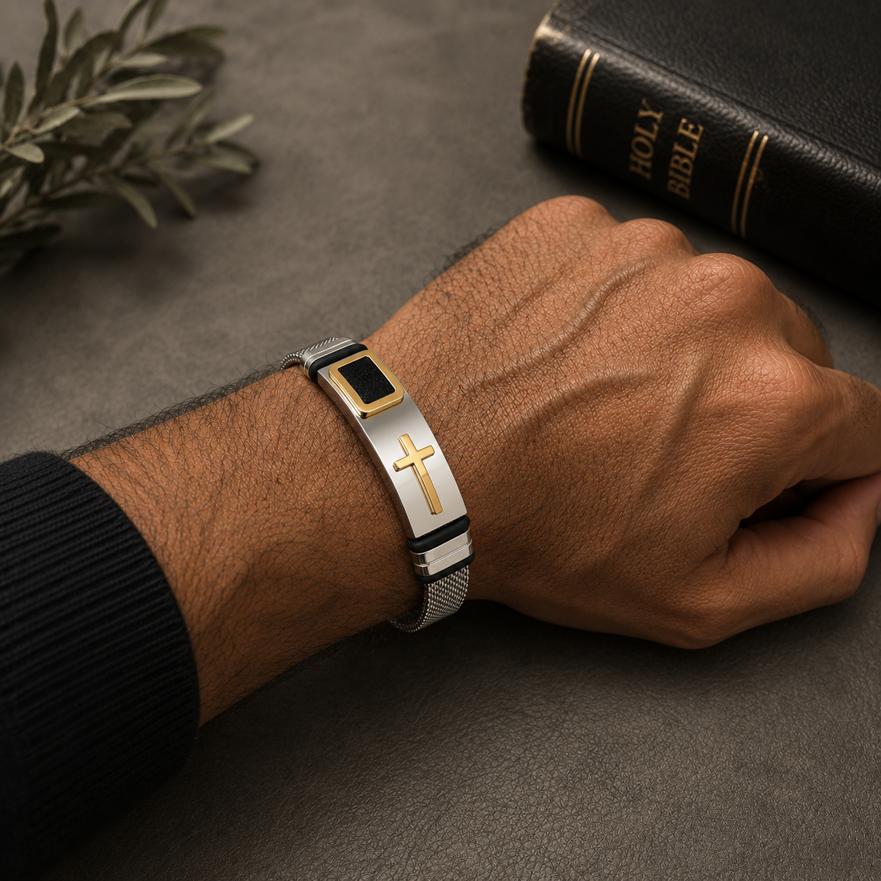Men's Cross Bangle Bracelet Premium Stainless Steel