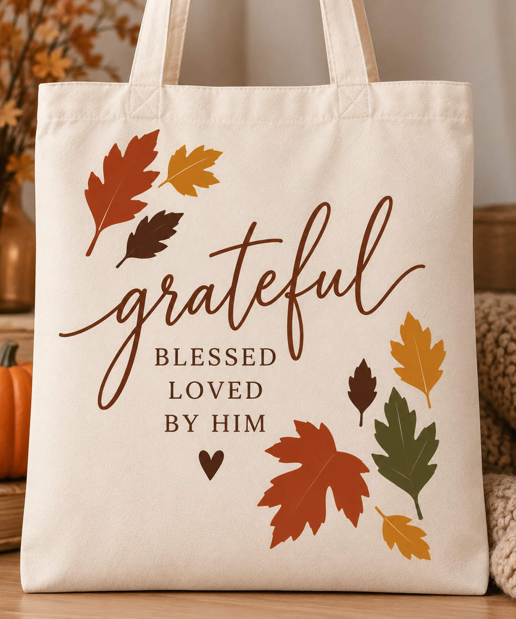 Christian Fall Canvas Tote Bag, Walk by Faith, Autumn Leaves, Bible Gift for Students