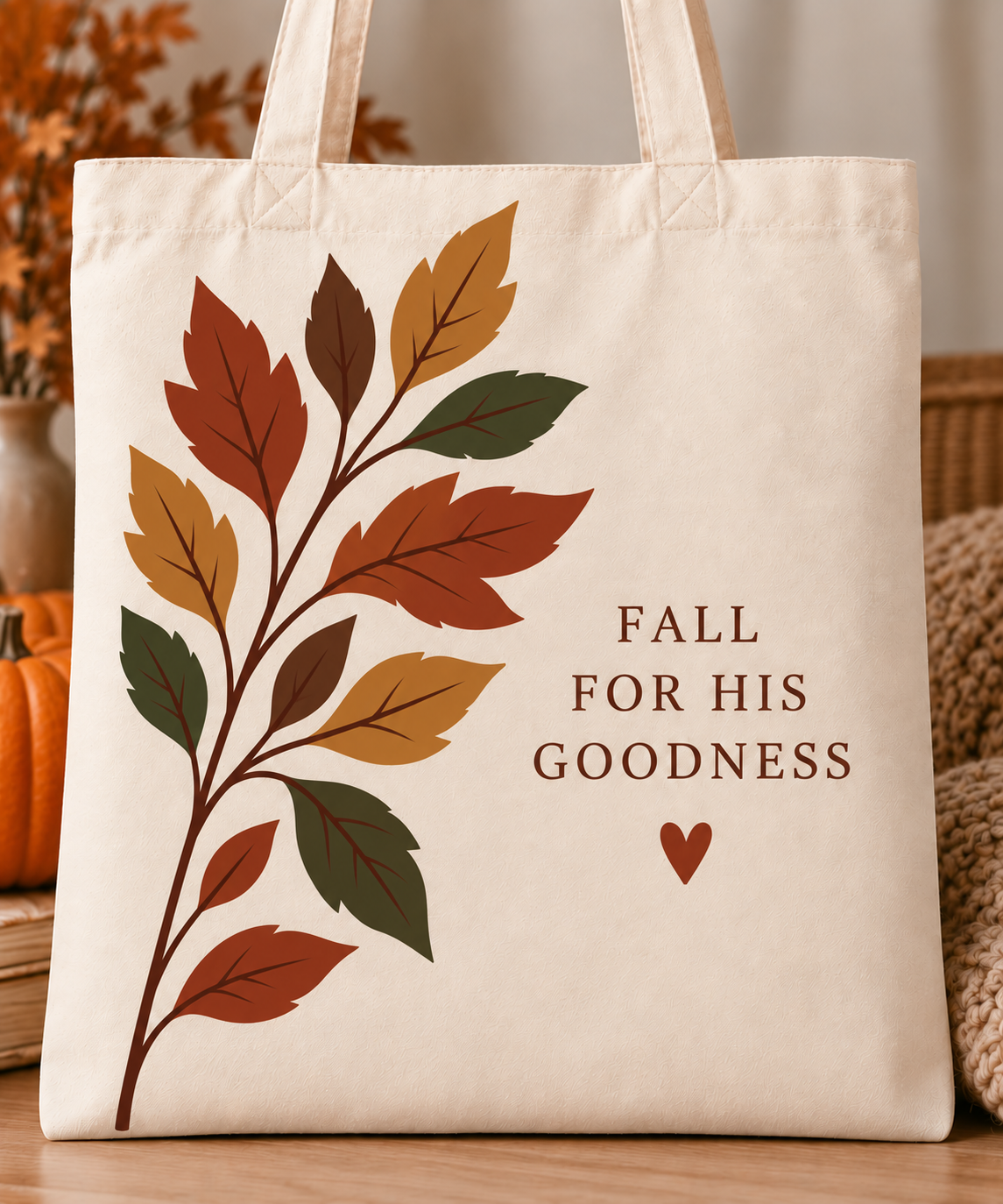 Christian Fall Canvas Tote Bag, Walk by Faith, Autumn Leaves, Bible Gift for Students