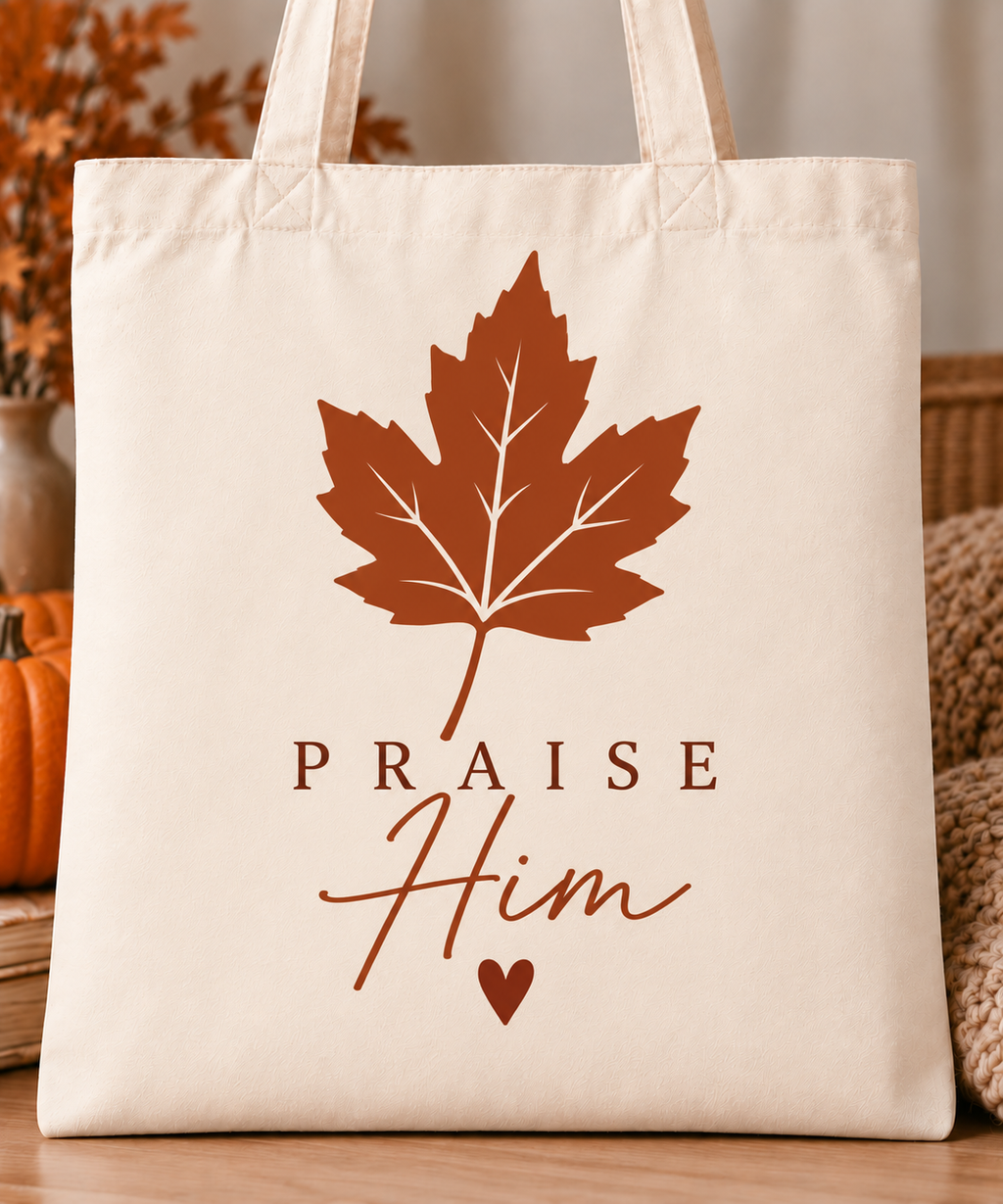 Christian Fall Canvas Tote Bag, Walk by Faith, Autumn Leaves, Bible Gift for Students