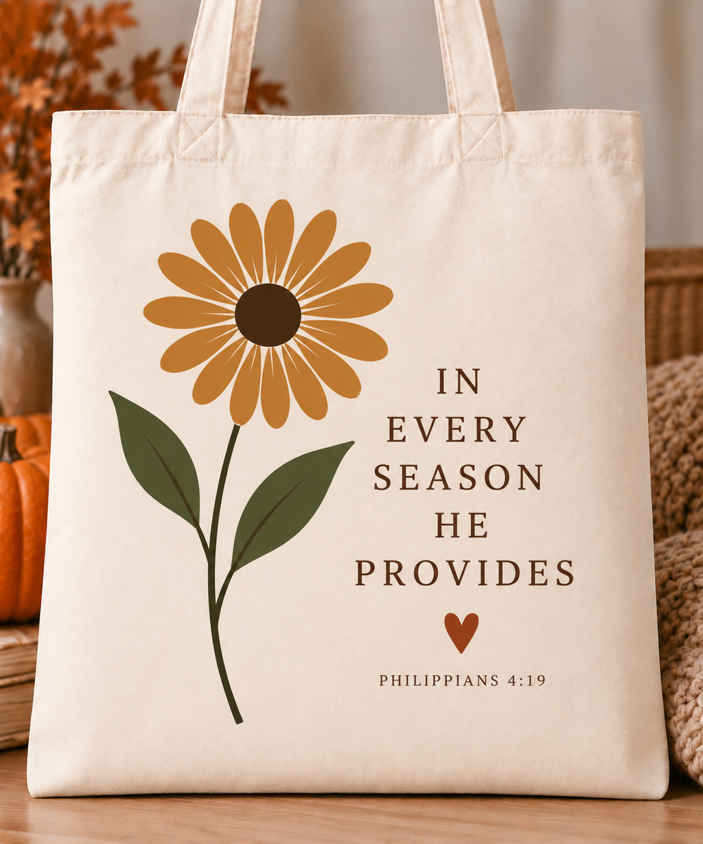 Christian Fall Canvas Tote Bag, Walk by Faith, Autumn Leaves, Bible Gift for Students