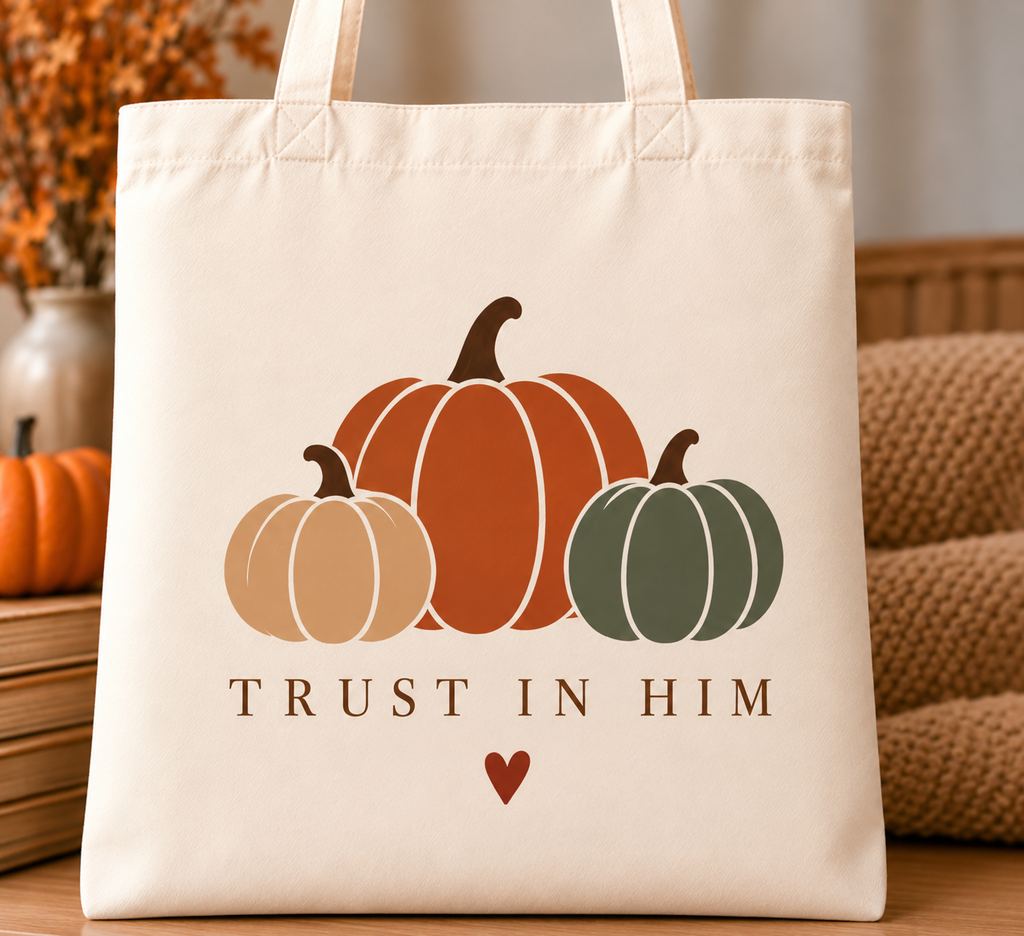 Christian Fall Canvas Tote Bag, Walk by Faith, Autumn Leaves, Bible Gift for Students