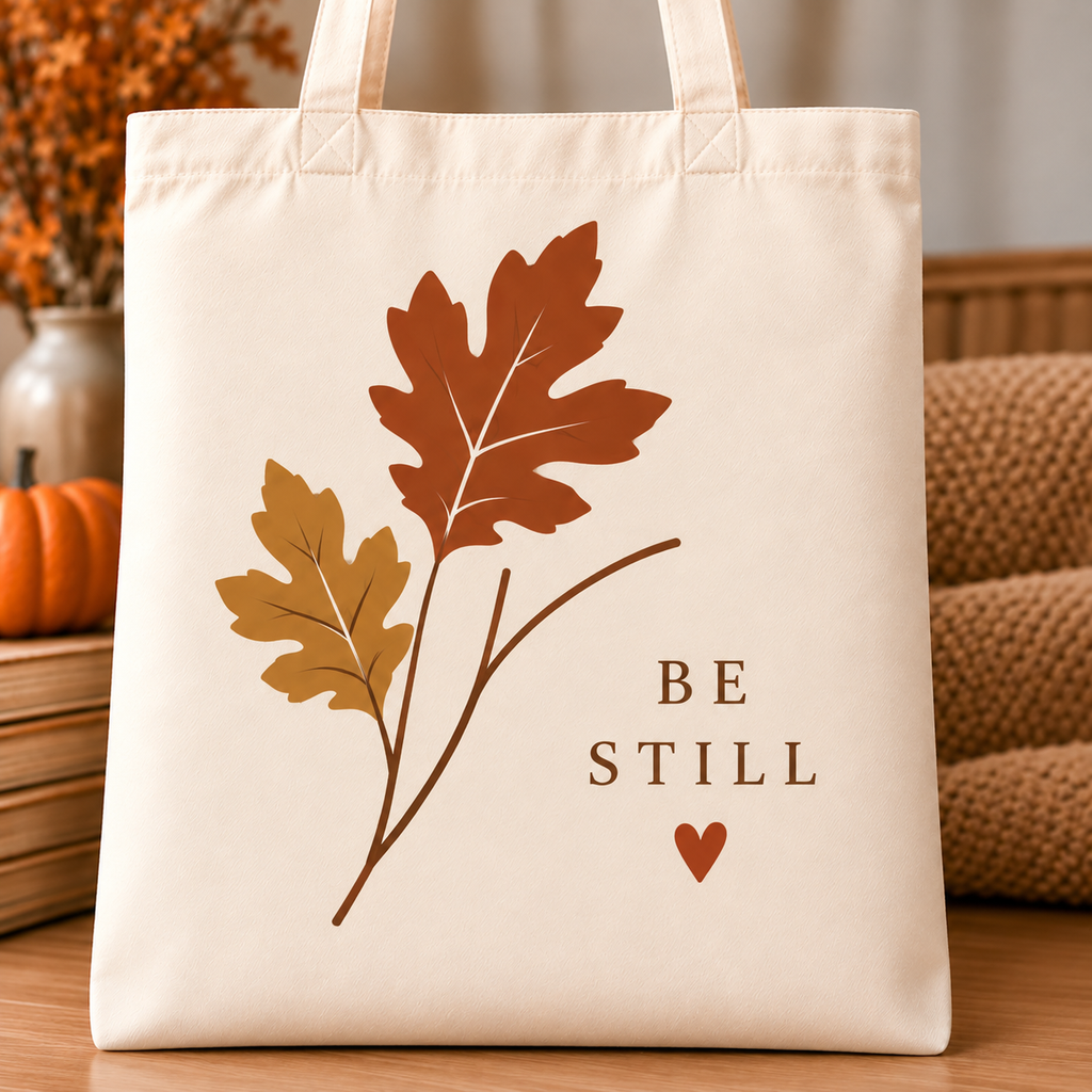 Christian Fall Canvas Tote Bag, Walk by Faith, Autumn Leaves, Bible Gift for Students