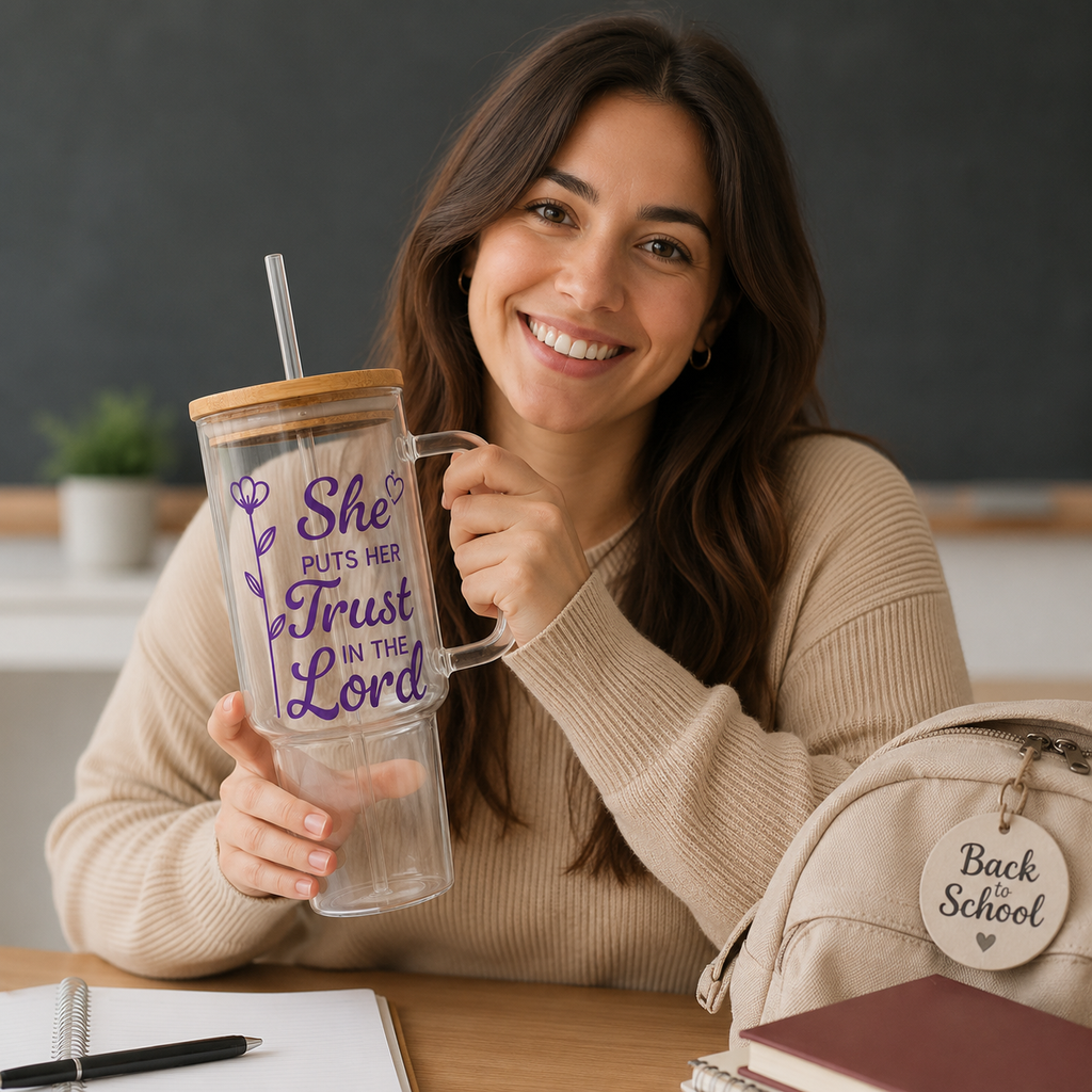 Glass Tumbler Personalized Christian Gift for Students Customized Water Bottle Present for Back to School