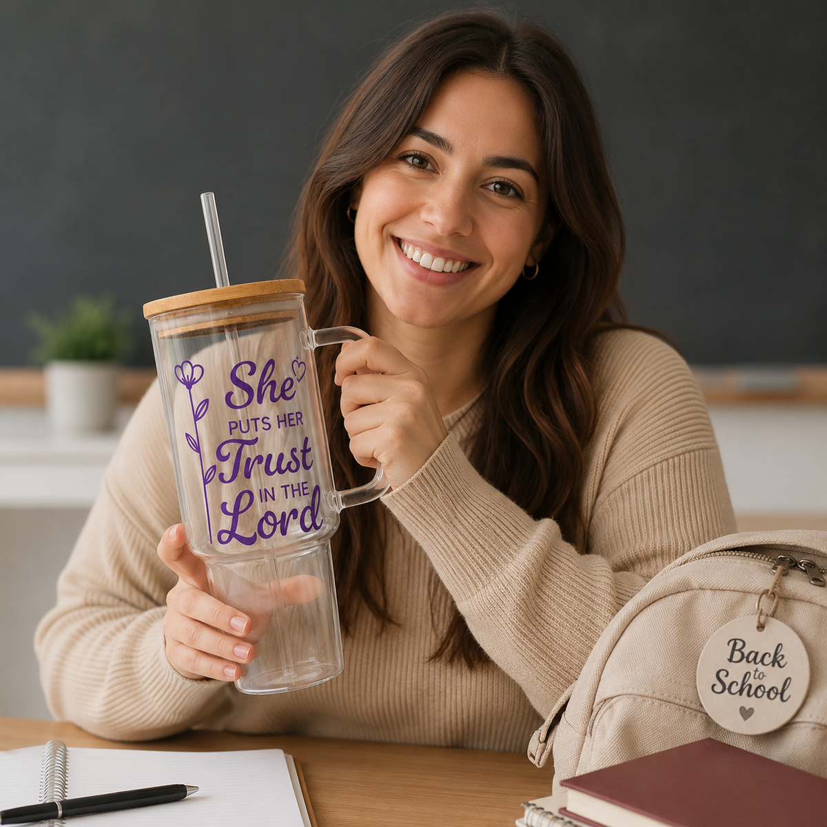 Glass Tumbler Personalized Christian Gift for Students Customized Water Bottle Present for Back to School