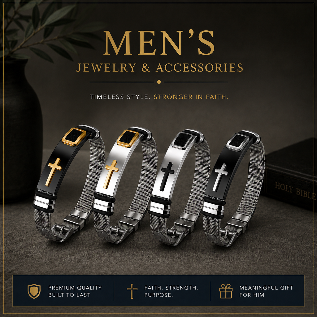 Men's Cross Bangle Bracelet Premium Stainless Steel