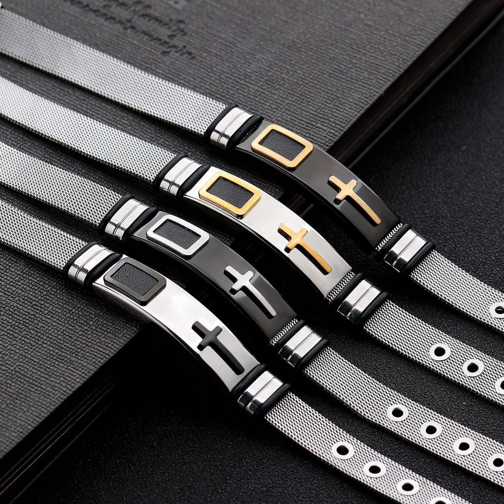 Men's Cross Bangle Bracelet Premium Stainless Steel