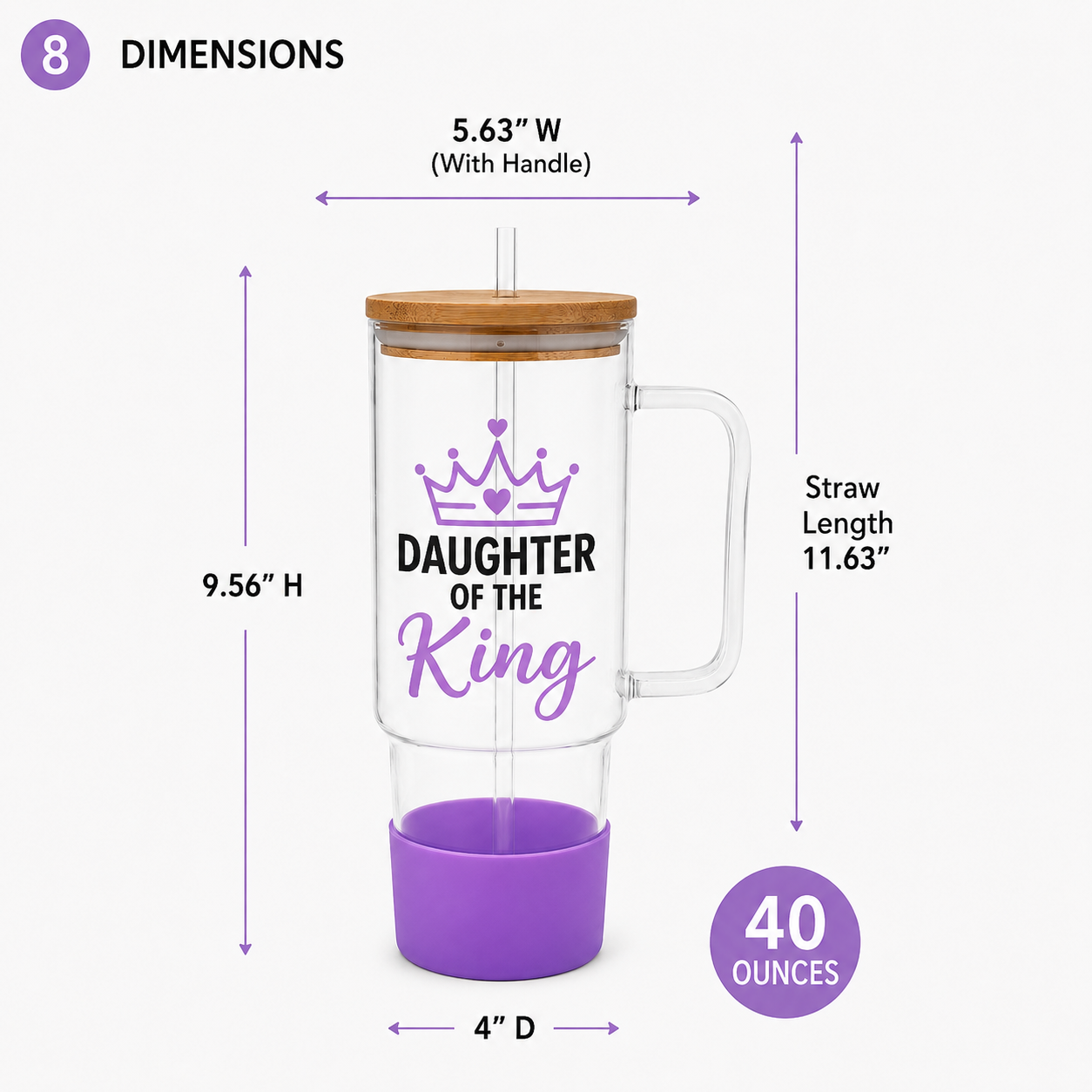 Personalized Daughter of the King 40oz Glass Tumbler Christian Gift for Women Custom Name Cup