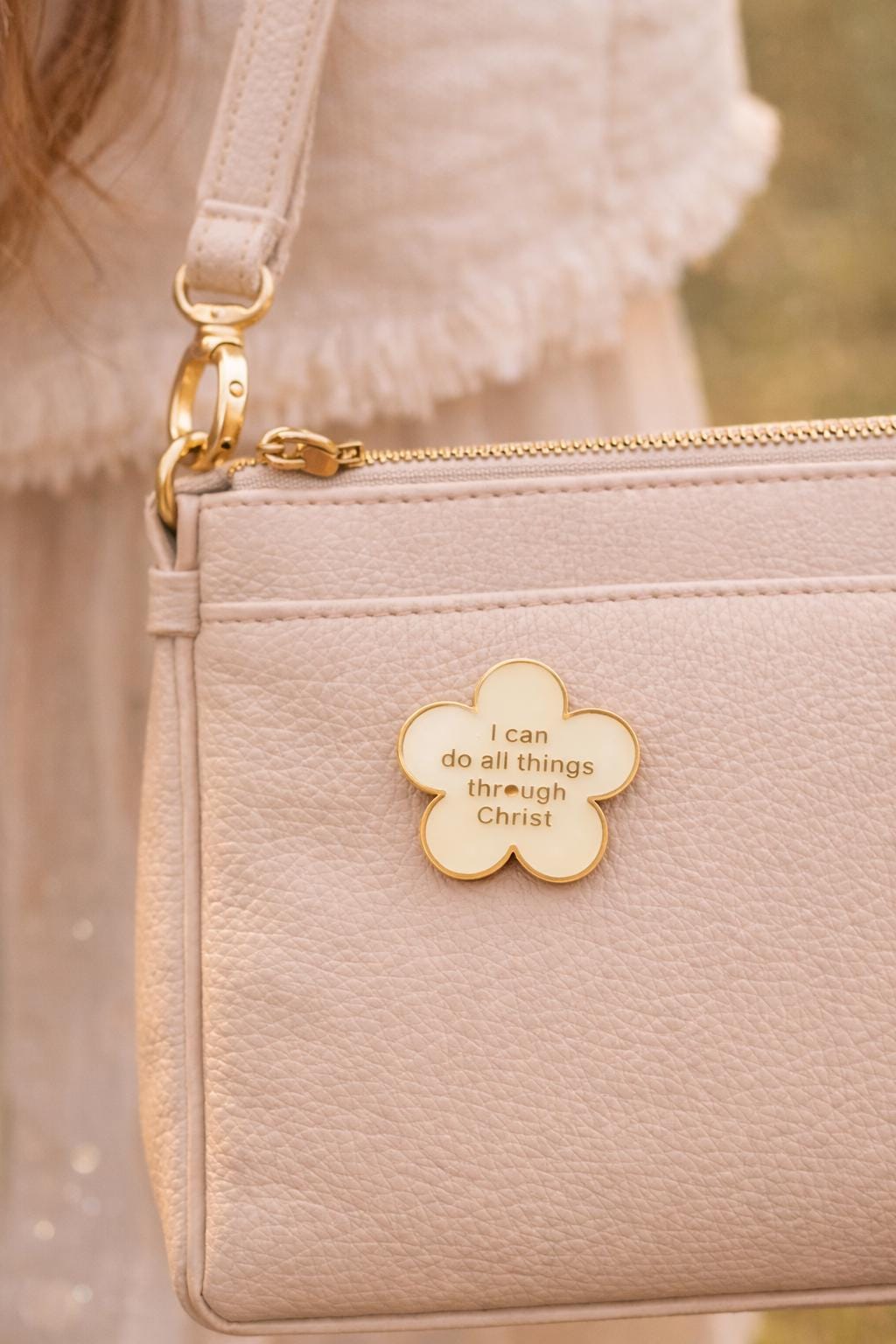 Gold Enamel Faith Accessory Elegant Flower Pin Gift Ready