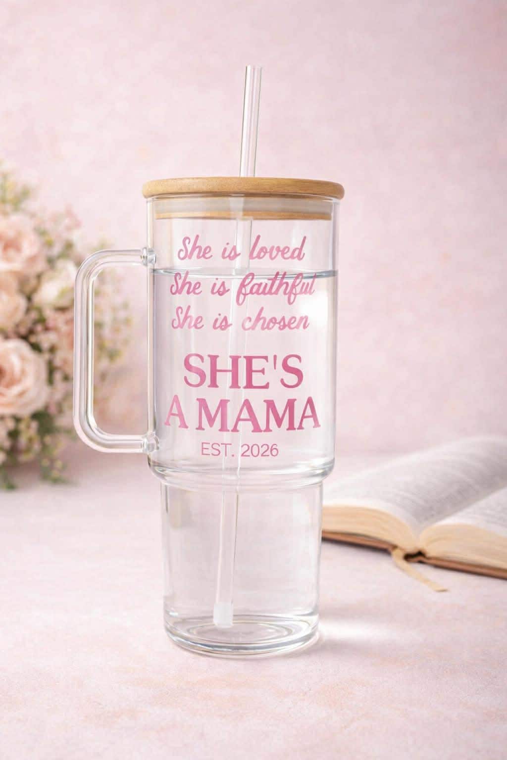 Glass Tumbler Personalized Christian Gift for Mother's Day Customized Water Bottle Present for Moms