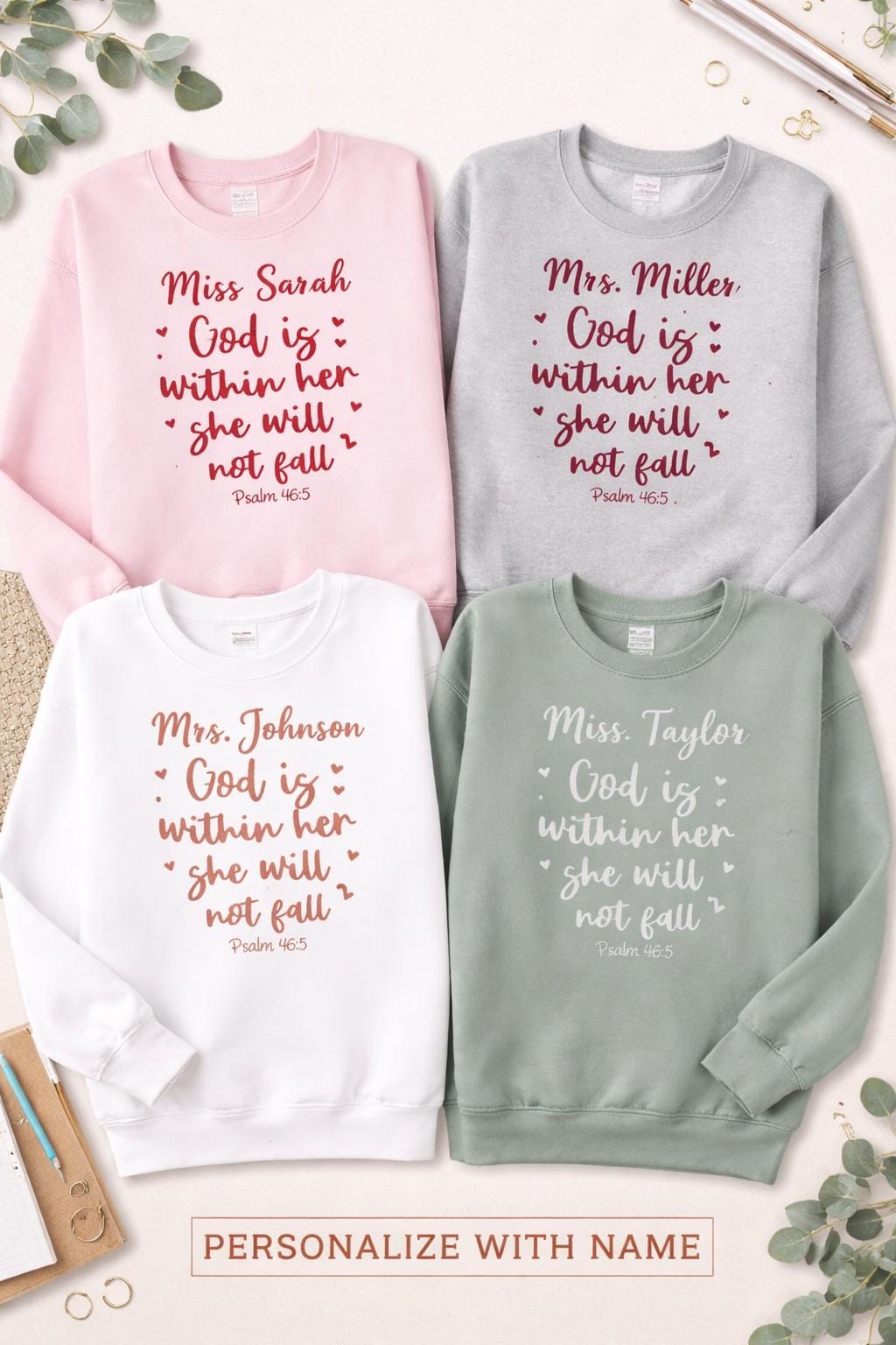 Personalized Sweatshirt for Teacher's Day Gift Custom Bible Verse & Name Crewneck Teacher Appreciation Gift