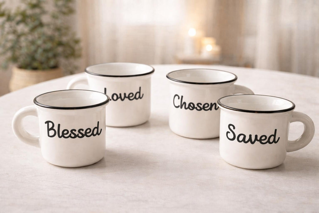 Personalized Christian Espresso Cup Set Custom Coffee Cups Set of 4 Faith Mini Mugs