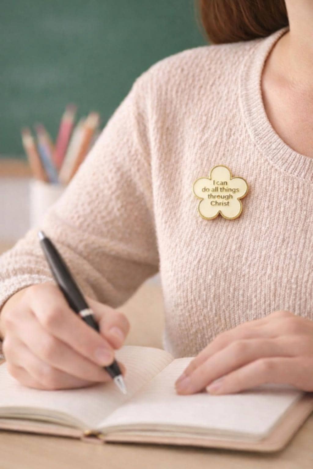 Gold Enamel Faith Accessory Elegant Flower Pin Gift Ready