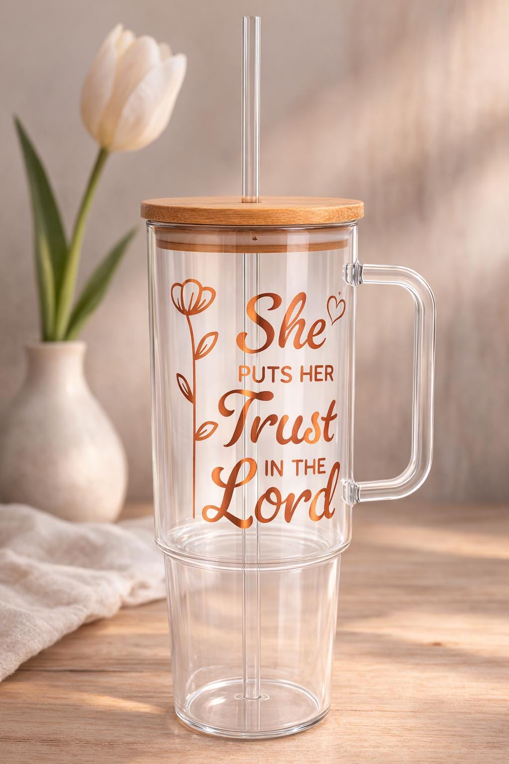 Glass Tumbler Personalized Christian Gift for Mother's Day Customized Water Bottle Present for Moms