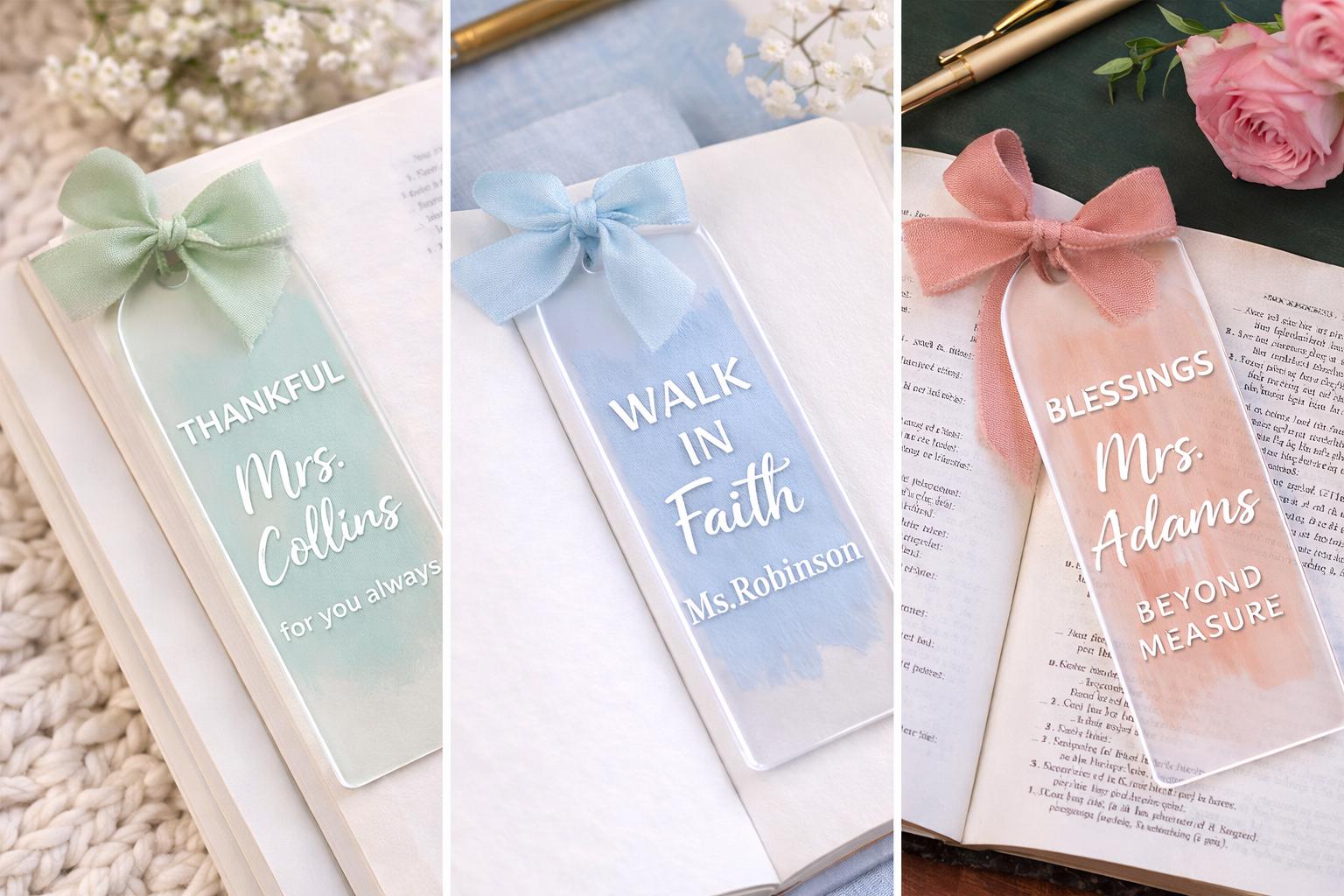 Handmade Personalized Acrylic Bookmark Gift Custom Name Bible Word with Ribbon