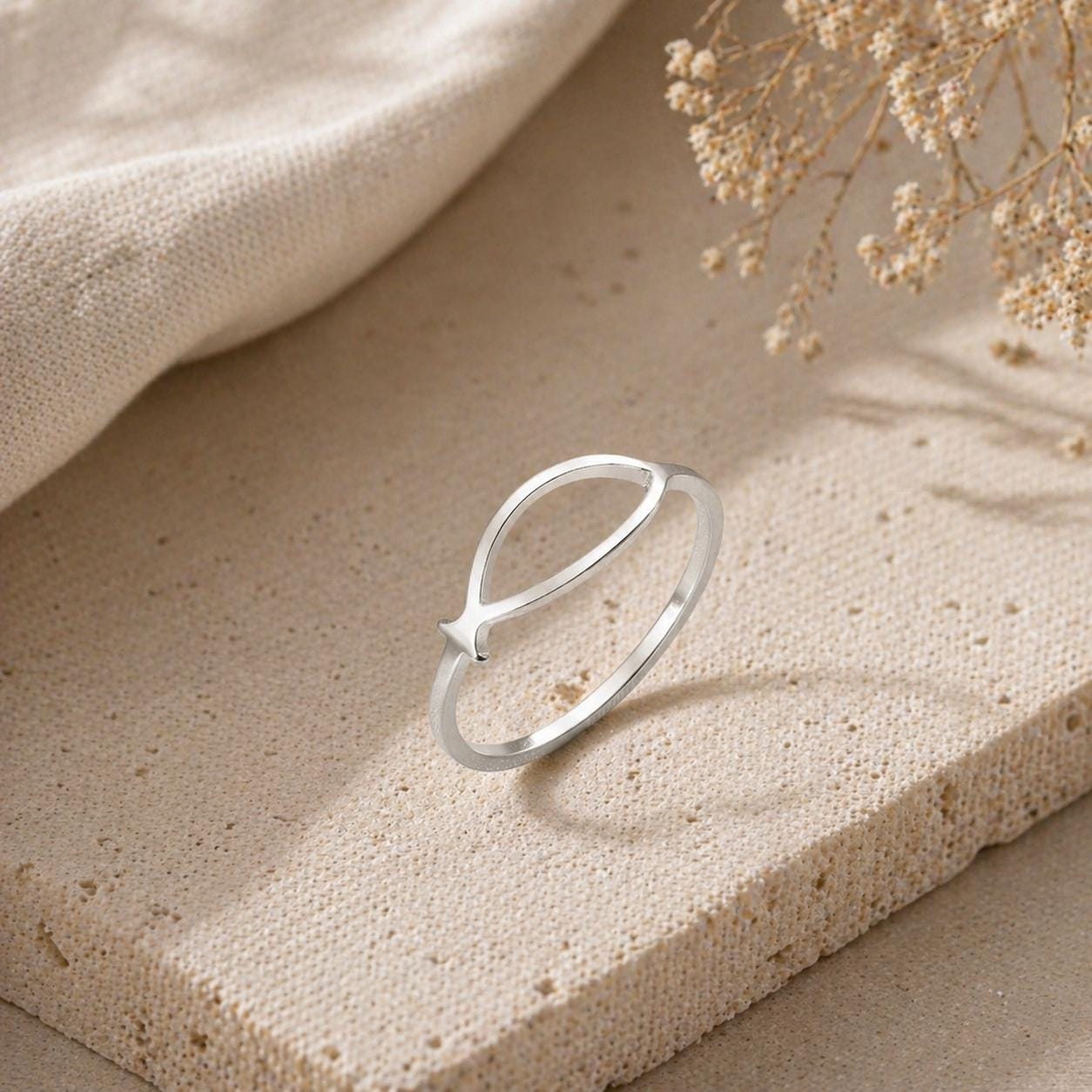 Christian Gold & Silver Ichthys Ring Minimalist Faith Jewelry Gift For Her Minimal Ring Design