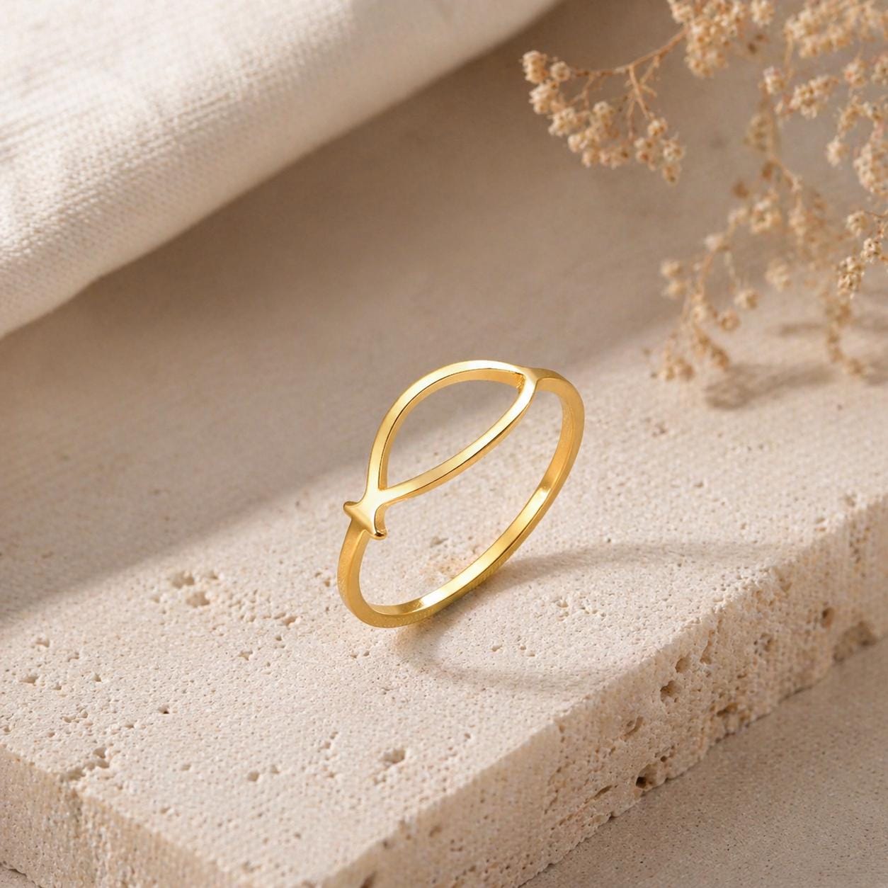 Christian Gold & Silver Ichthys Ring Minimalist Faith Jewelry Gift For Her Minimal Ring Design