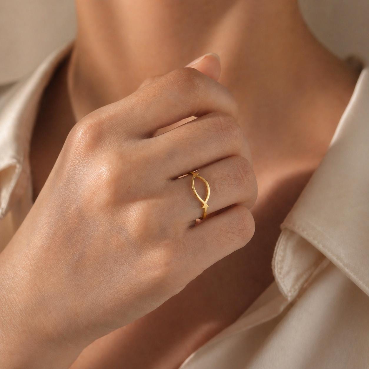 Christian Gold & Silver Ichthys Ring Minimalist Faith Jewelry Gift For Her Minimal Ring Design