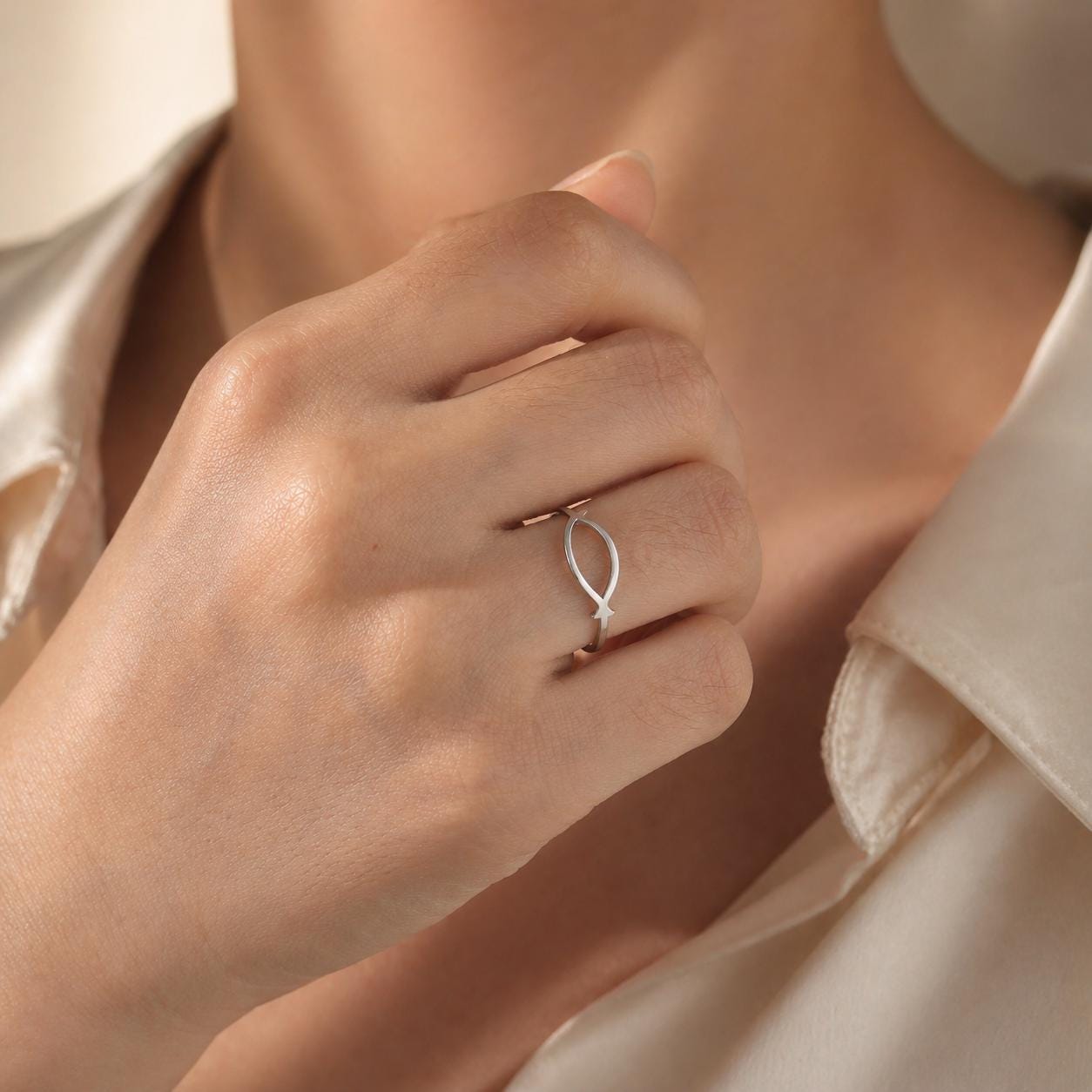 Christian Gold & Silver Ichthys Ring Minimalist Faith Jewelry Gift For Her Minimal Ring Design