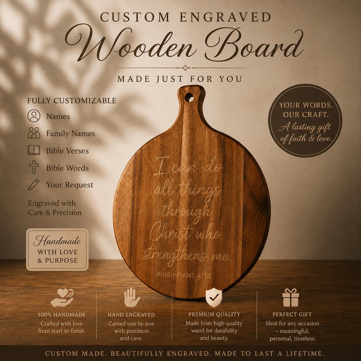 Custom Engraved Wooden Board Christian Gift Personalized Bible Verse Décor Handmade Family Heirloom